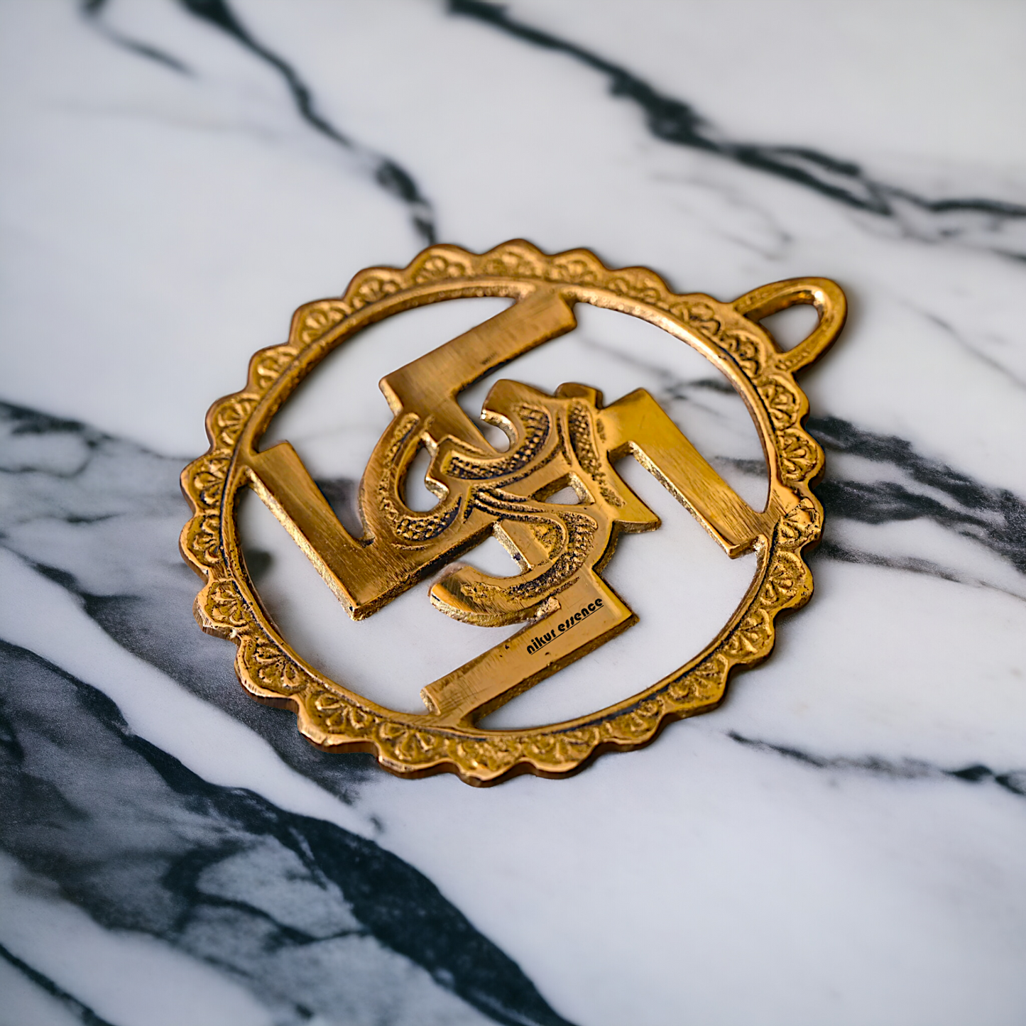 Swastik Om Brass wall hanging plate idol - 6 Inches Nikuressence