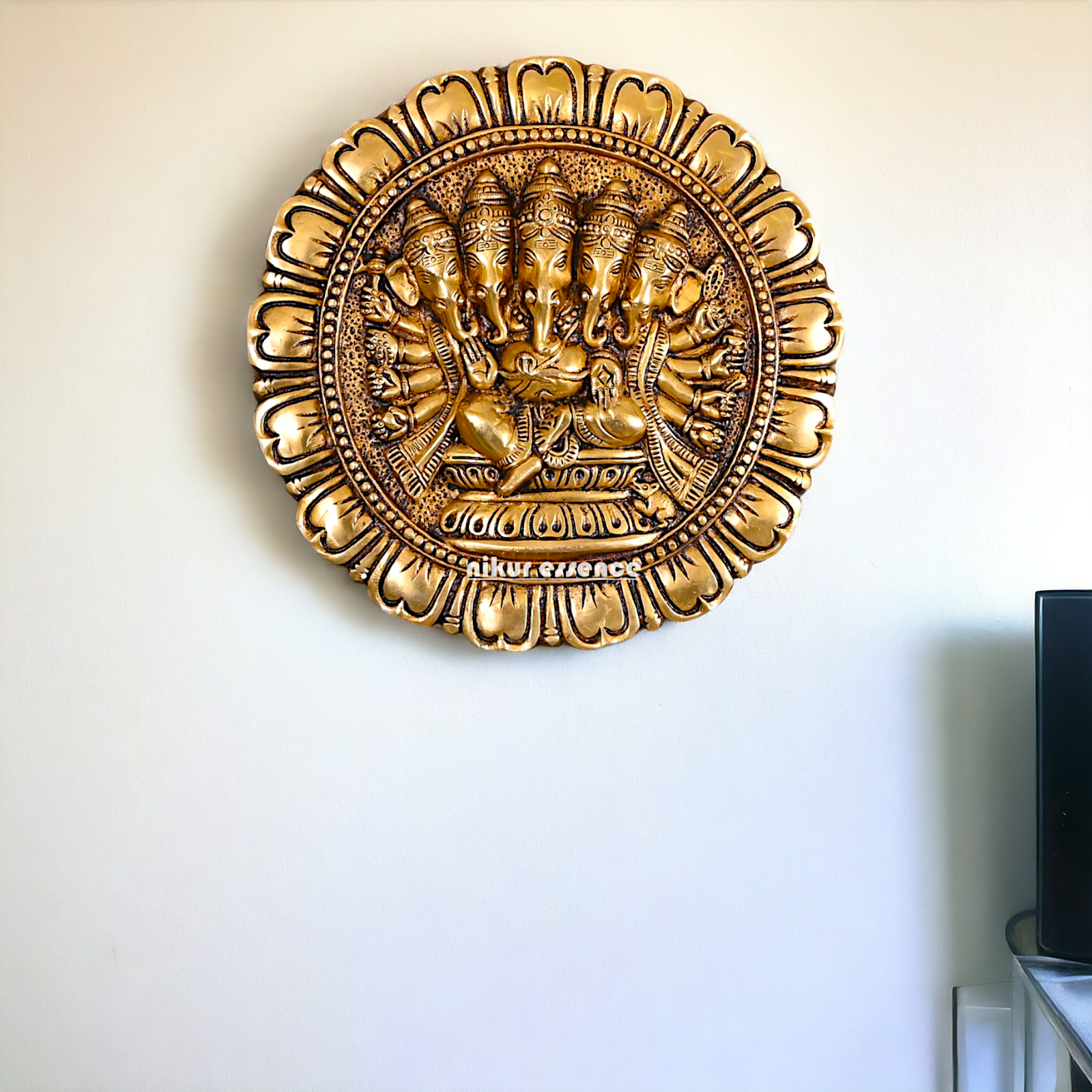 Antique Brass Panchmukhi Ganesha decor wall hanging plate idol- 11.5 inches Nikuressence