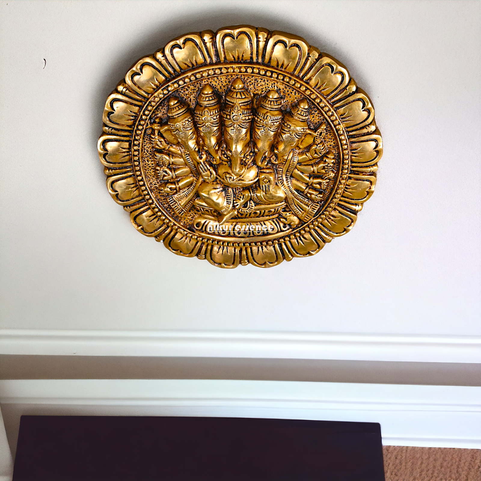Antique Brass Panchmukhi Ganesha decor wall hanging plate idol- 11.5 inches Nikuressence