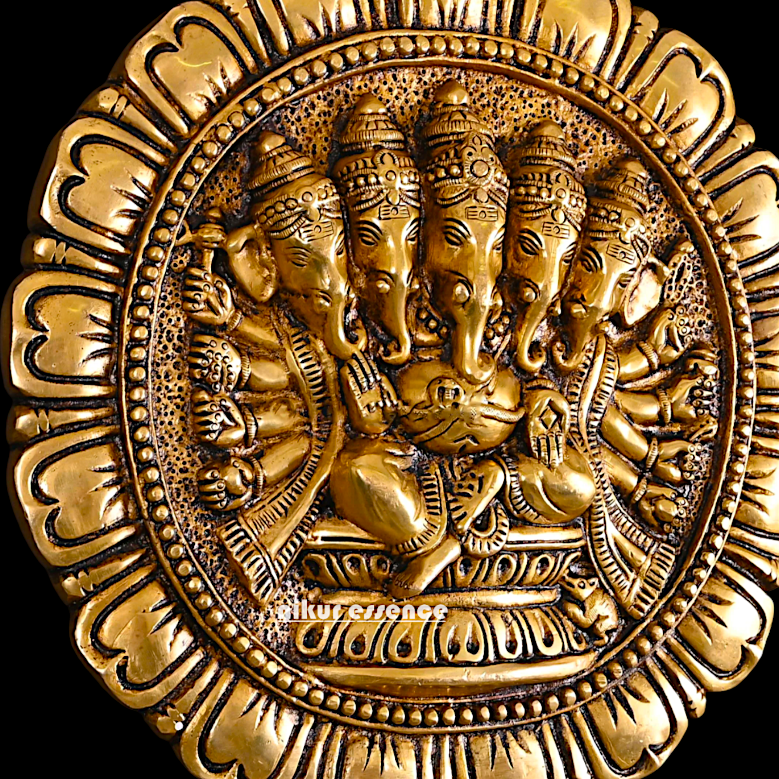 Antique Brass Panchmukhi Ganesha decor wall hanging plate idol- 11.5 inches Nikuressence