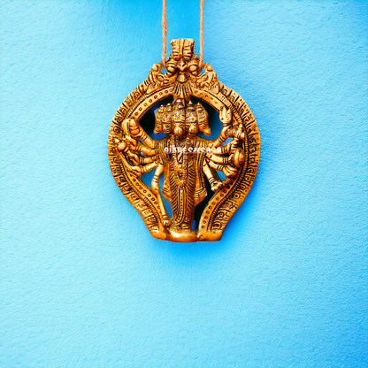 Antique Brass Panchmukhi Hanuman wall hanging plate - 5 inches Nikuressence