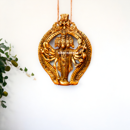 Antique Brass Panchmukhi Hanuman wall hanging plate - 5 inches Nikuressence