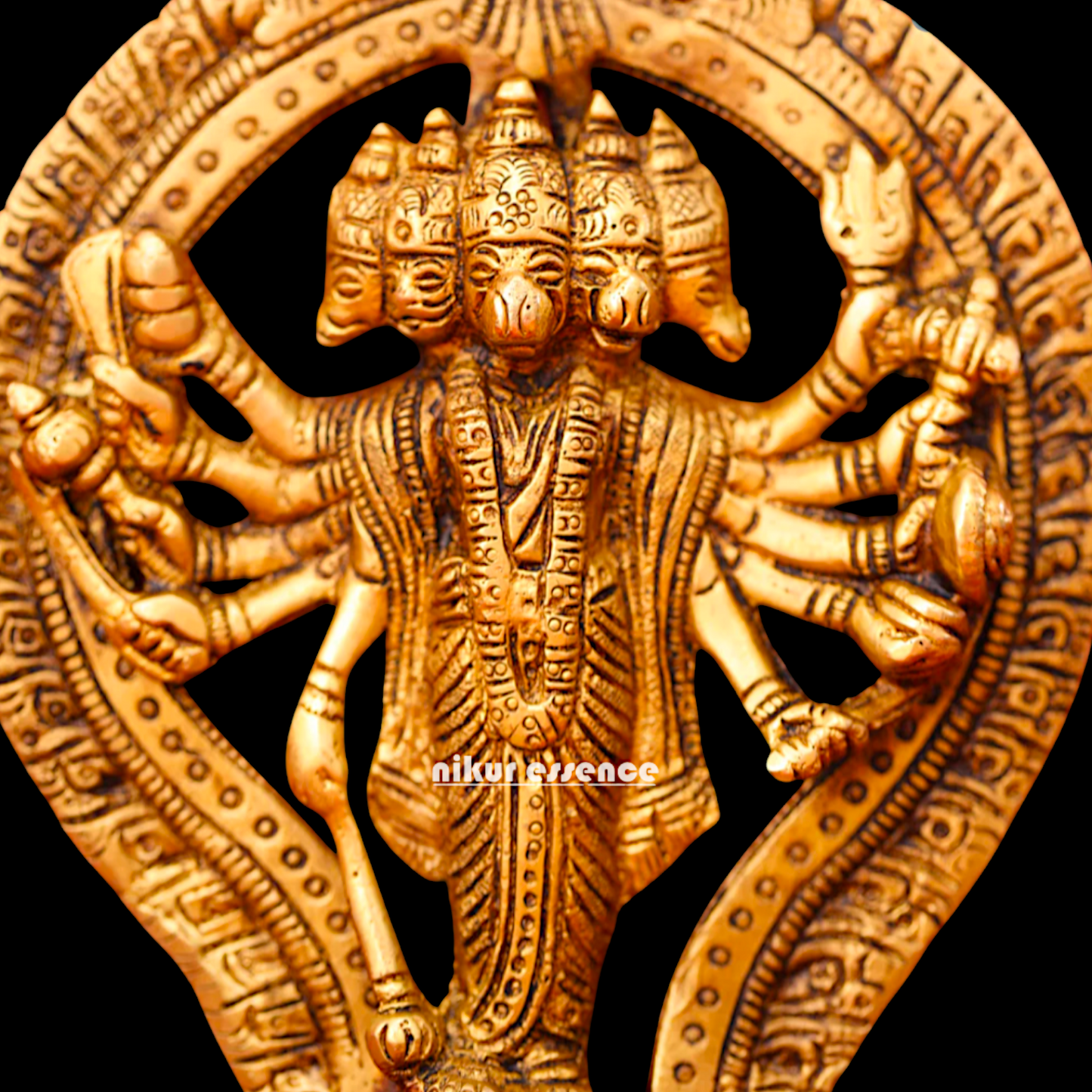 Antique Brass Panchmukhi Hanuman wall hanging plate - 5 inches Nikuressence