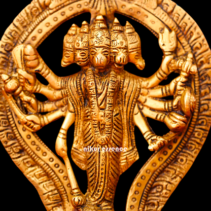 Antique Brass Panchmukhi Hanuman wall hanging plate - 5 inches Nikuressence