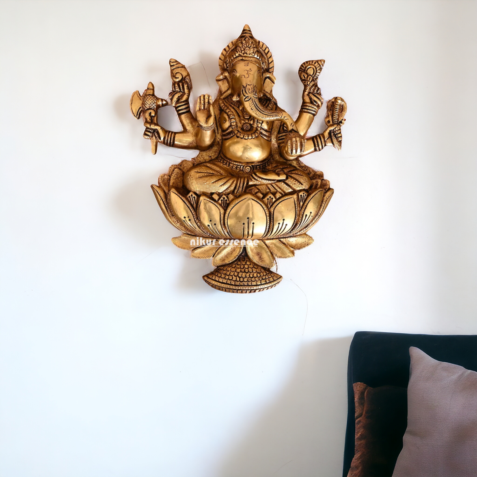 Ganesha seated on lotus Brass wall hanging plate idol- 13 Inches Nikuressence