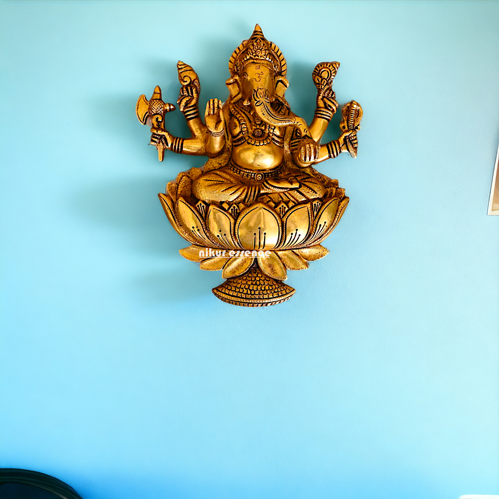 Ganesha seated on lotus Brass wall hanging plate idol- 13 Inches Nikuressence