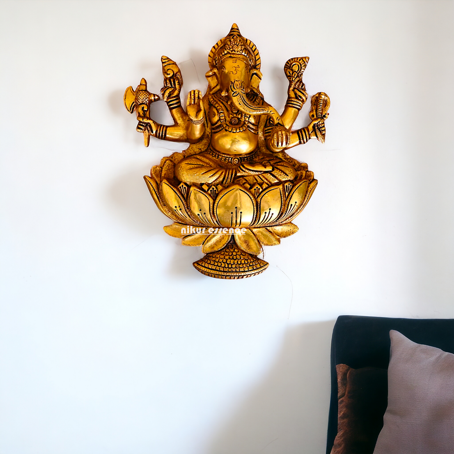Ganesha seated on lotus Brass wall hanging plate idol- 13 Inches Nikuressence