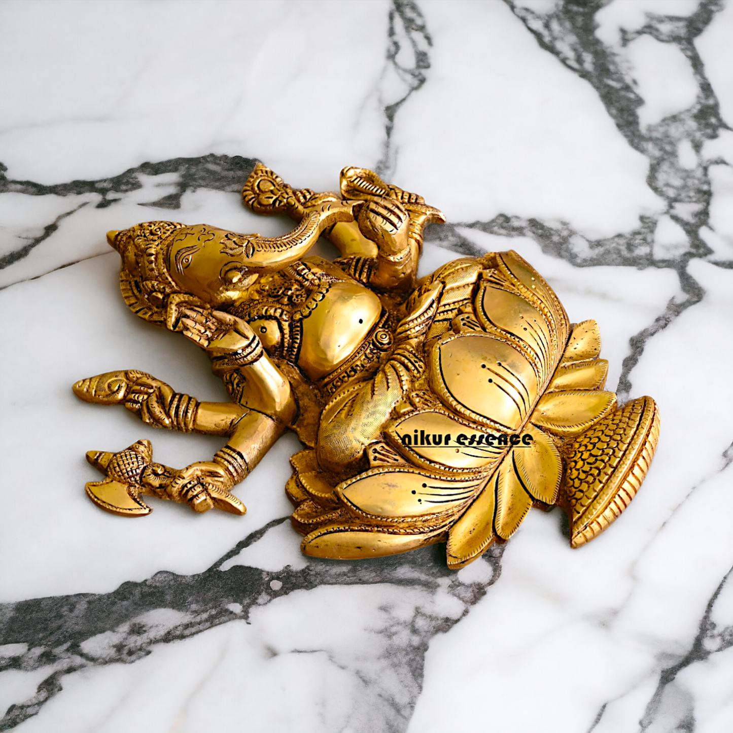 Ganesha seated on lotus Brass wall hanging plate idol- 13 Inches Nikuressence
