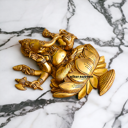 Ganesha seated on lotus Brass wall hanging plate idol- 13 Inches Nikuressence