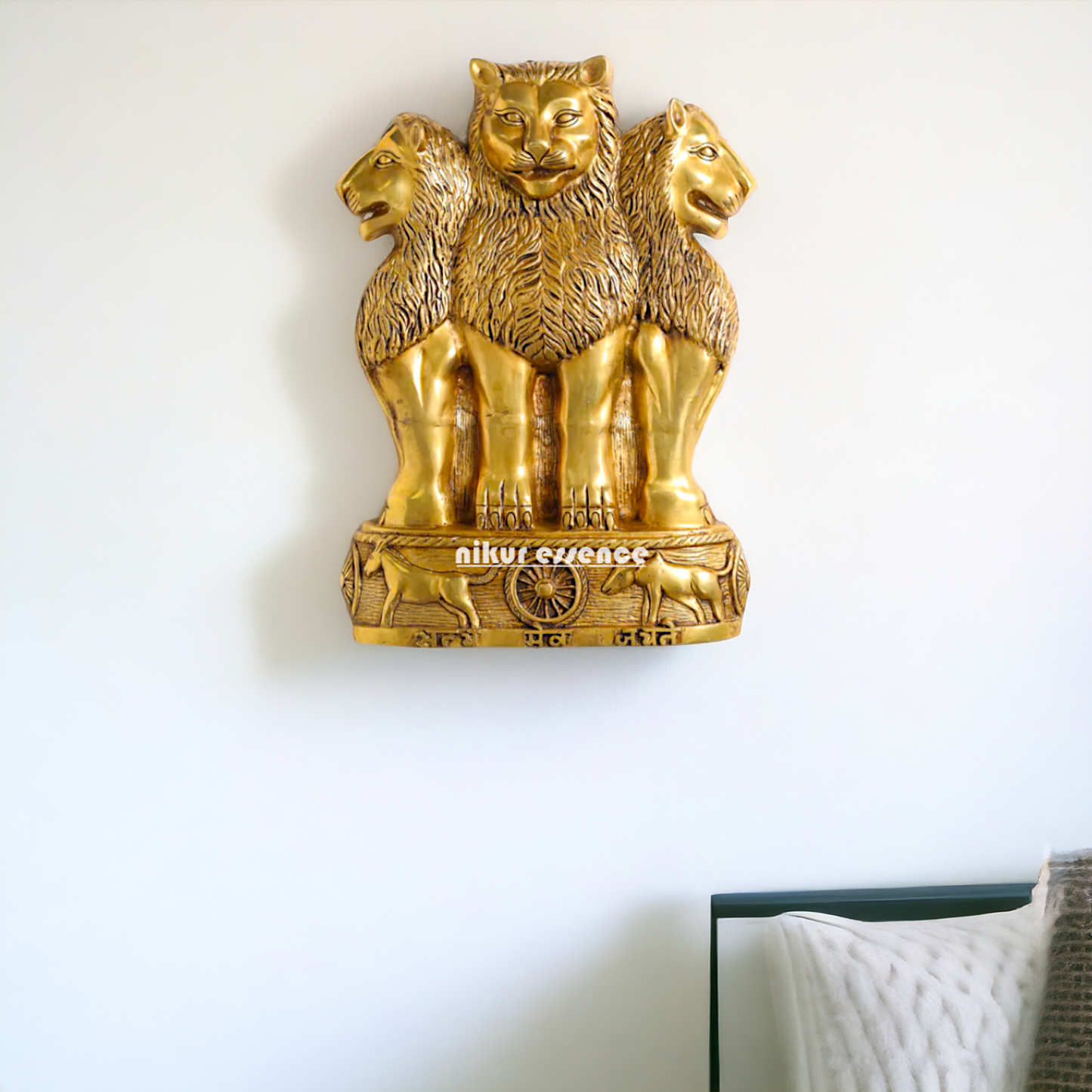 Ashok stambh decor antique Brass wall hanging plate idol- 19.5 inches Nikuressence