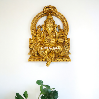 Brass Ganesha Ganpati decor wall hanging plate idol- 11.5 inches Nikuressence