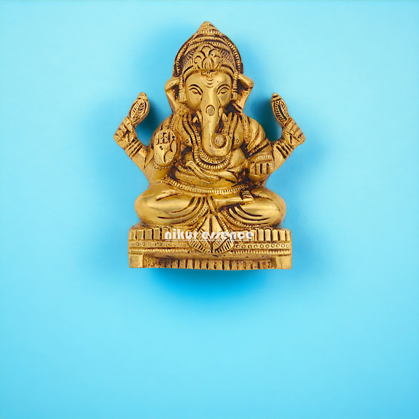 Brass Ganesha seated wall hanging plate idol- 7 inches Nikuressence