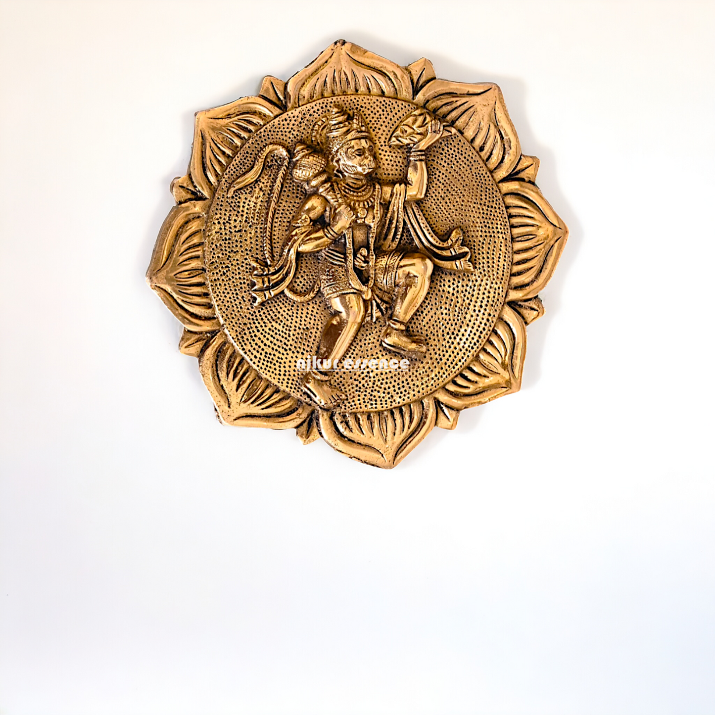 Brass Hanuman holding sanjeevni booti wall hanging plate idol- 7.5 Inches Nikuressence