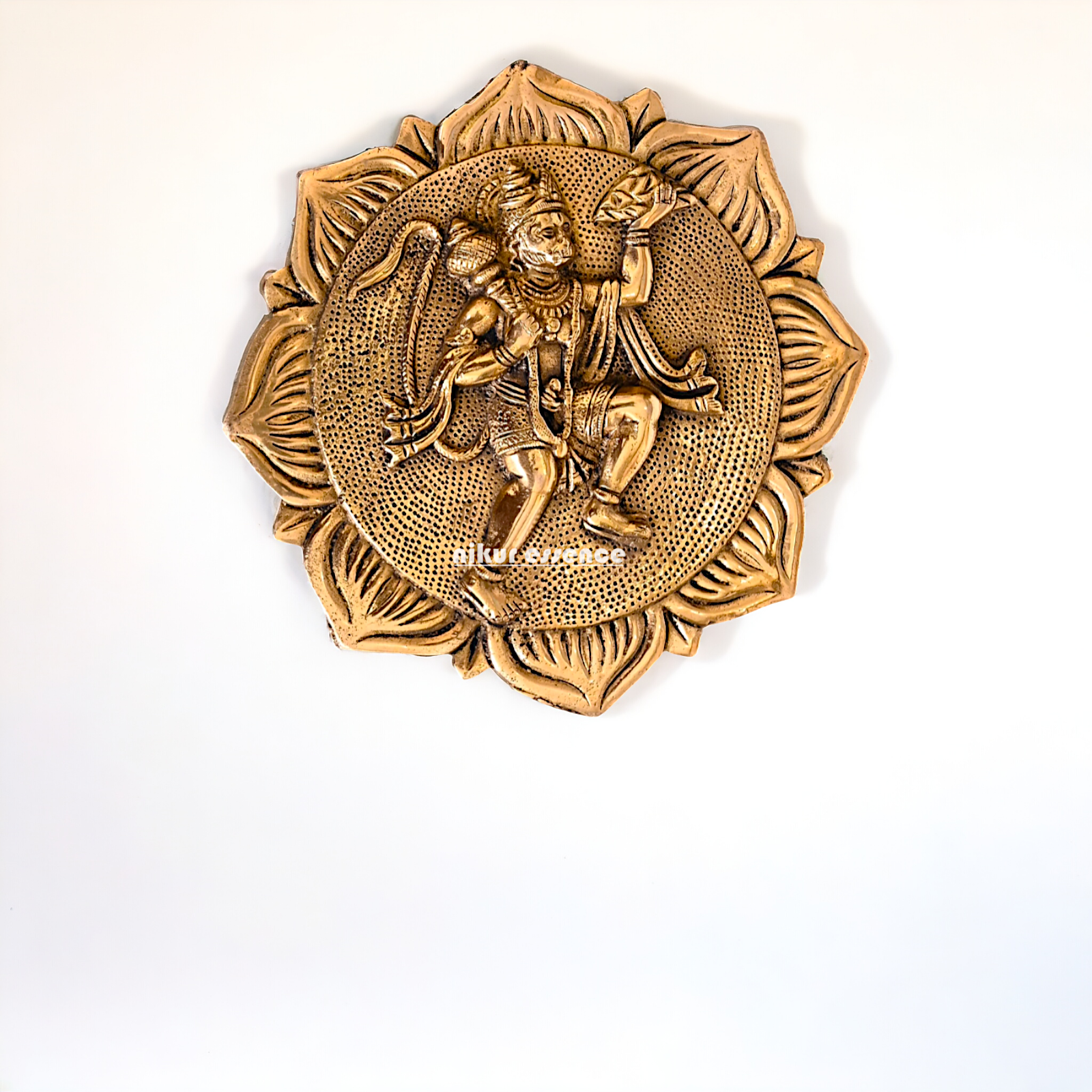 Brass Hanuman holding sanjeevni booti wall hanging plate idol- 7.5 Inches Nikuressence