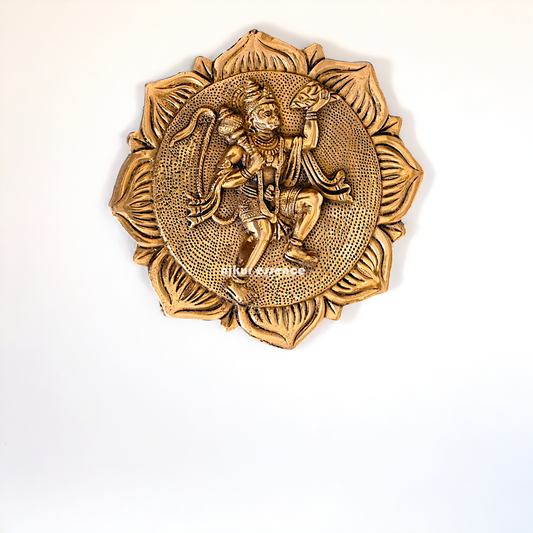 Brass Hanuman holding sanjeevni booti wall hanging plate idol- 7.5 Inches Nikuressence