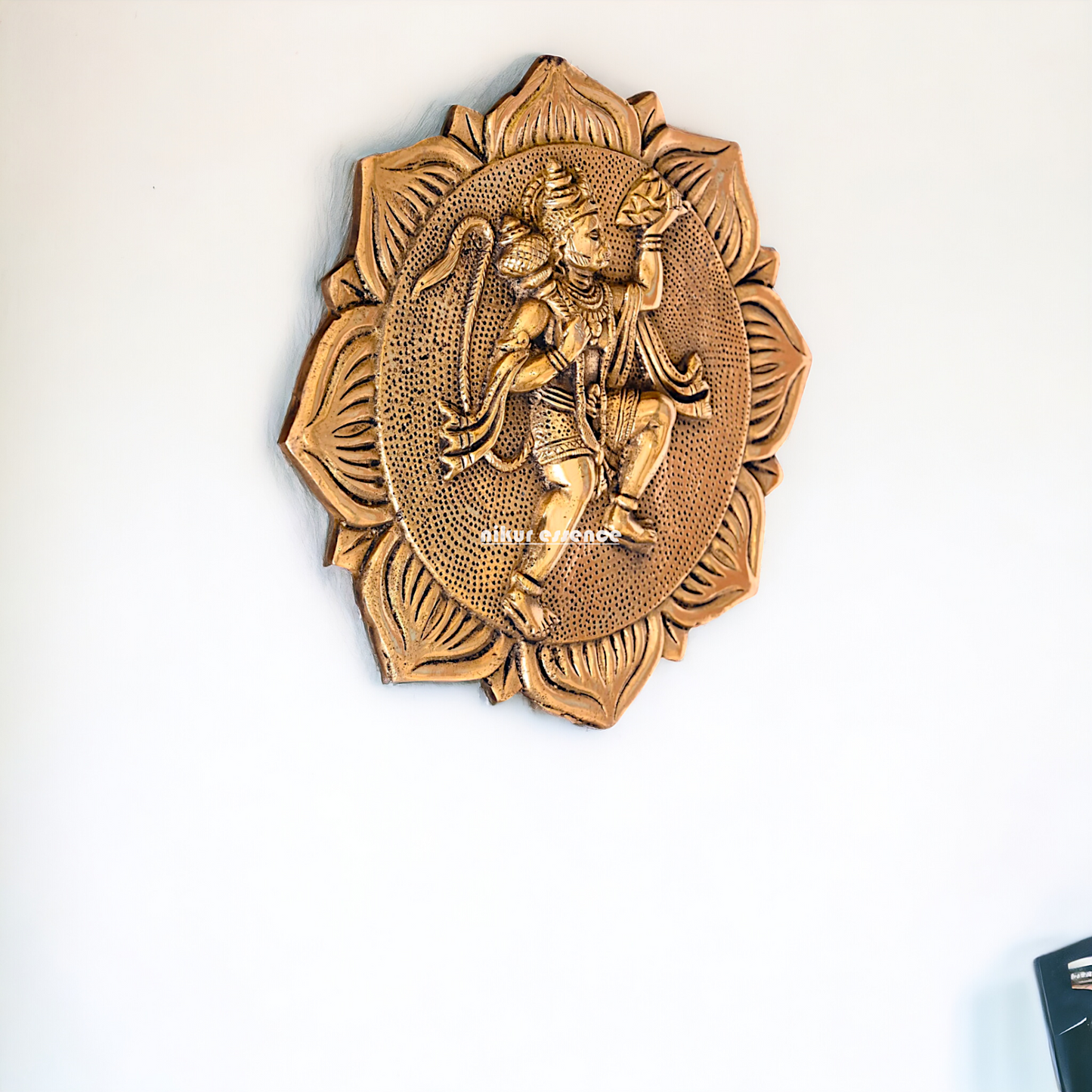 Brass Hanuman holding sanjeevni booti wall hanging plate idol- 7.5 Inches Nikuressence