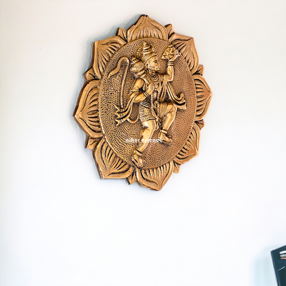 Brass Hanuman holding sanjeevni booti wall hanging plate idol- 7.5 Inches Nikuressence