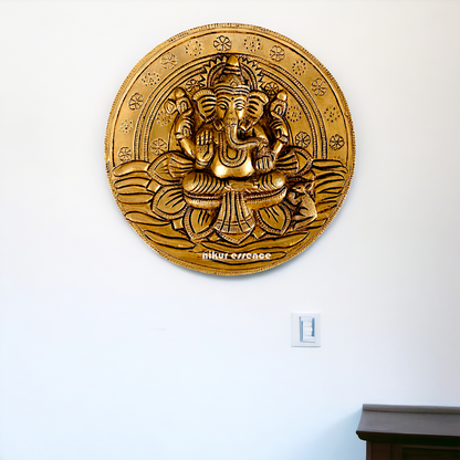 Pure Brass wall Ganesha wall hanging plate idol- 7 Inches Nikuressence