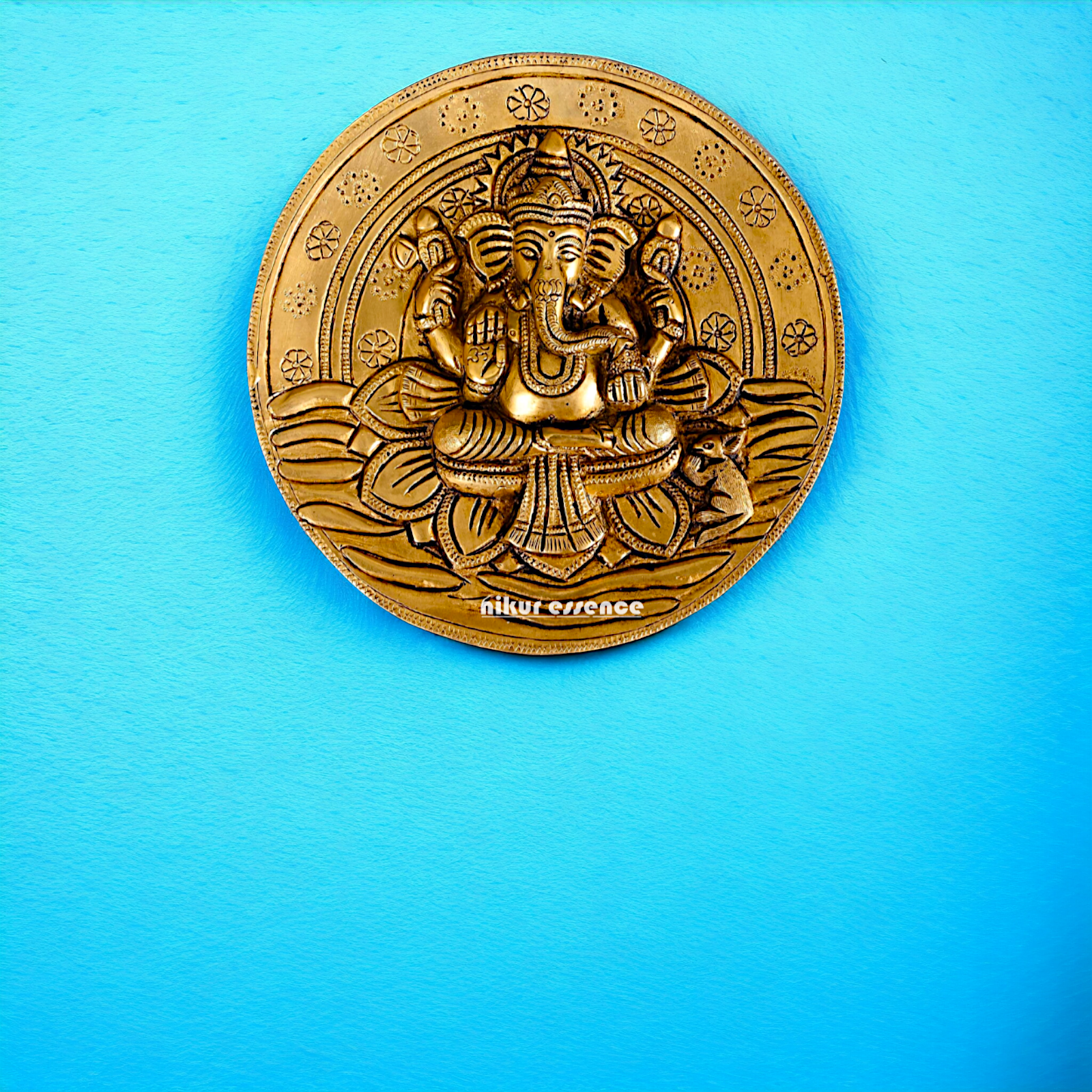 Pure Brass wall Ganesha wall hanging plate idol- 7 Inches Nikuressence