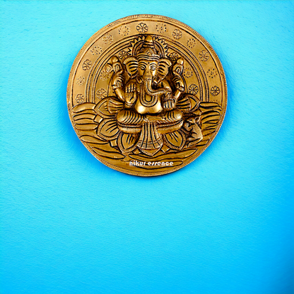 Pure Brass wall Ganesha wall hanging plate idol- 7 Inches Nikuressence