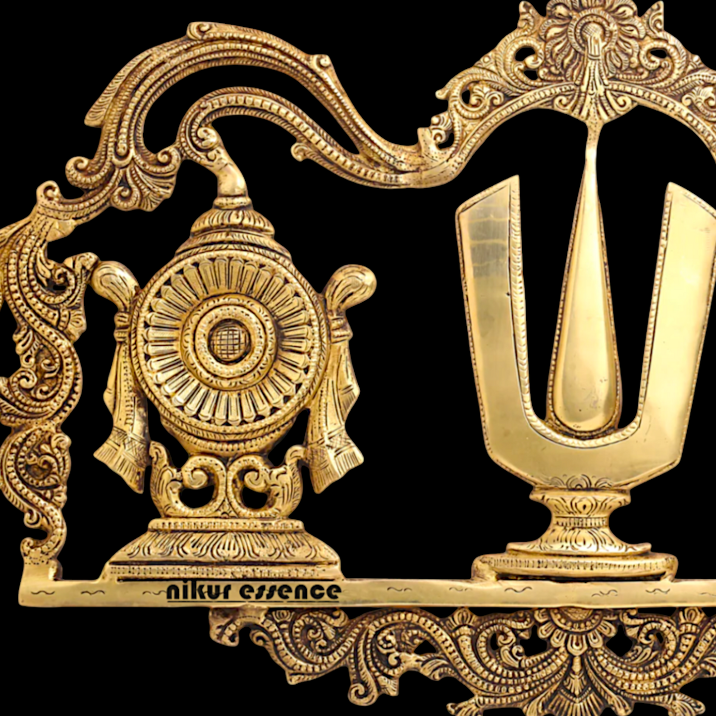 Pure Brass wall Shankh chakra namaha wall hanging plate idol- 13.5 Inches Nikuressence