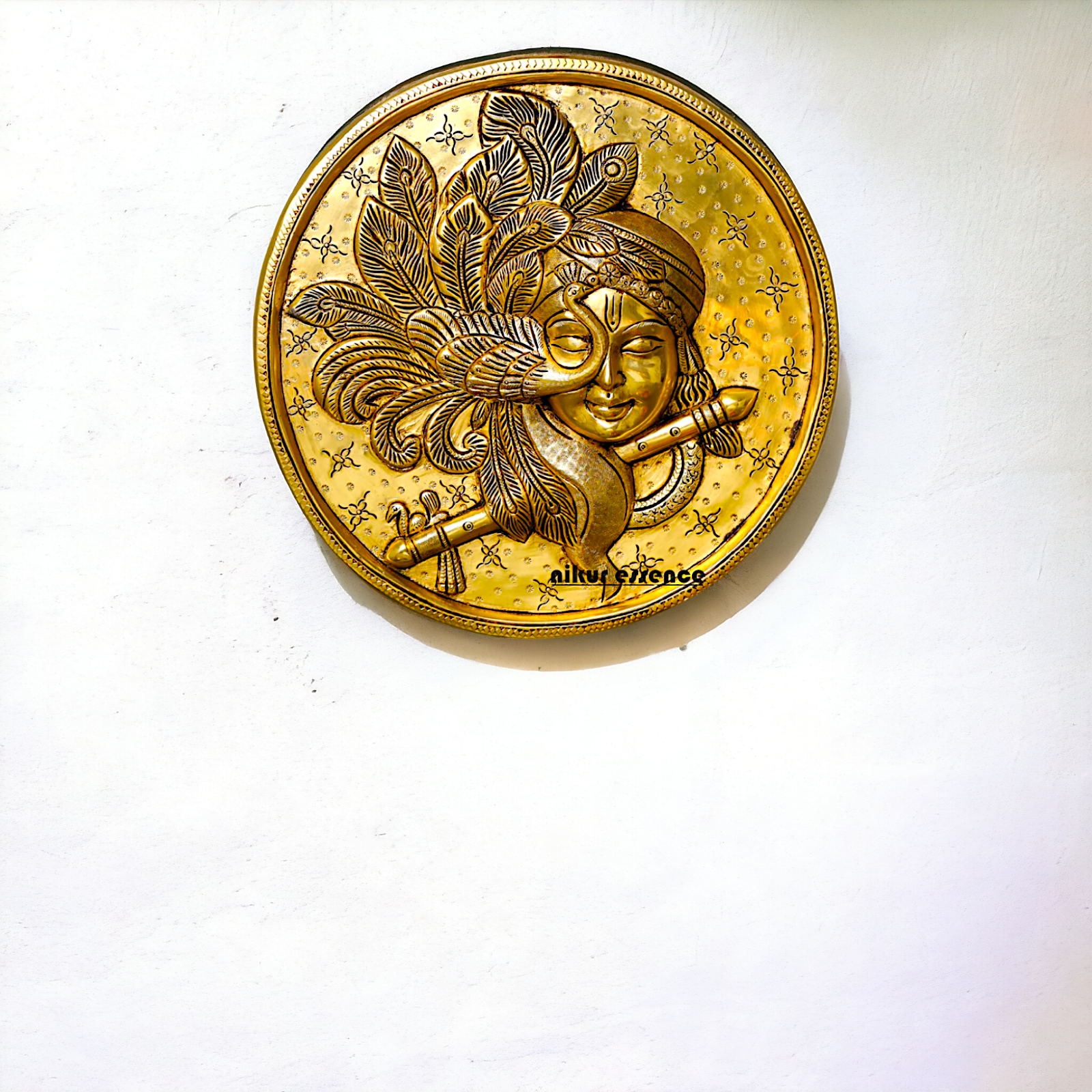 Pure Brass wall Krishna Playing Flute wall hanging plate idol- 10 Inches Nikuressence