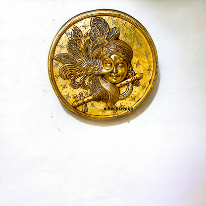 Pure Brass wall Krishna Playing Flute wall hanging plate idol- 10 Inches Nikuressence