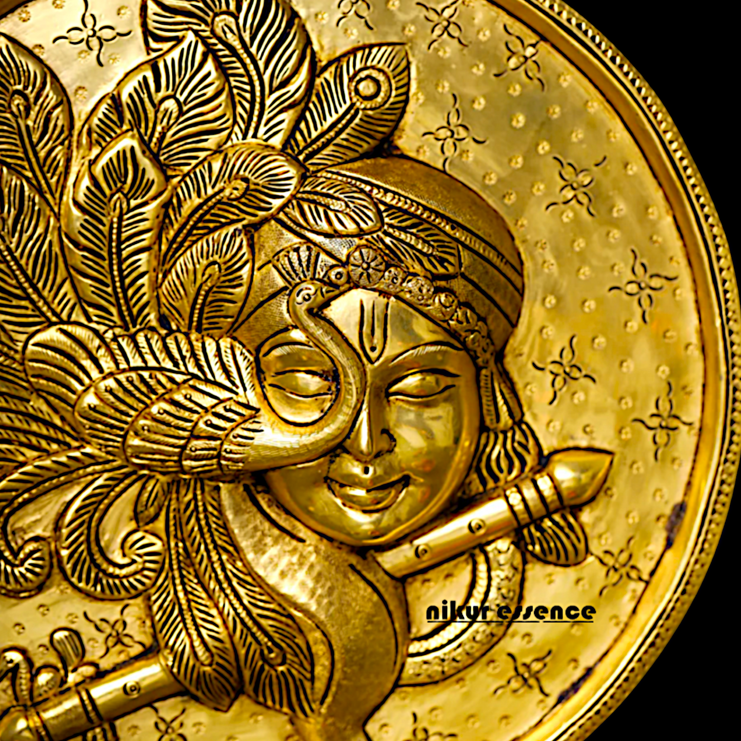 Pure Brass wall Krishna Playing Flute wall hanging plate idol- 10 Inches Nikuressence