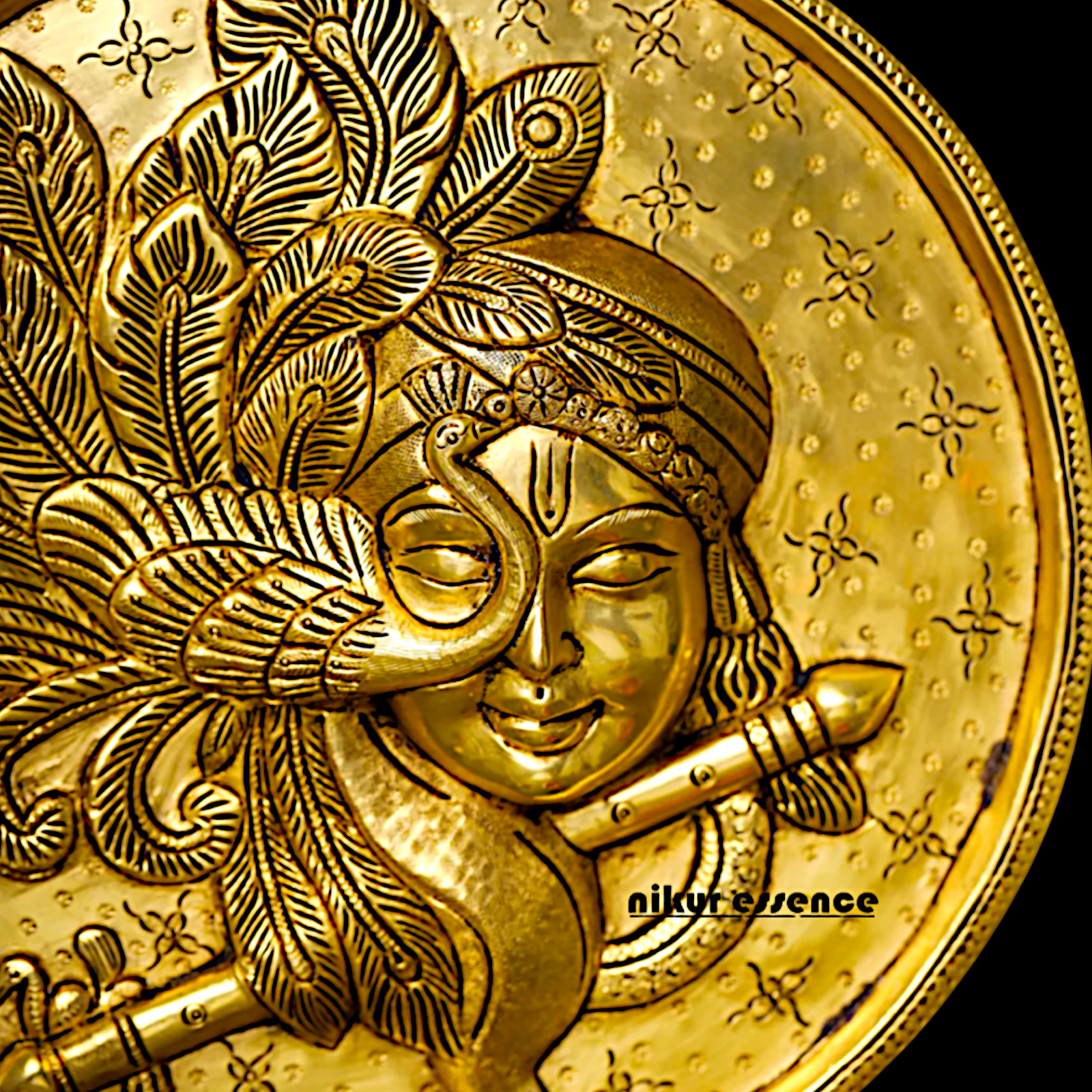 Pure Brass wall Krishna Playing Flute wall hanging plate idol- 10 Inches Nikuressence