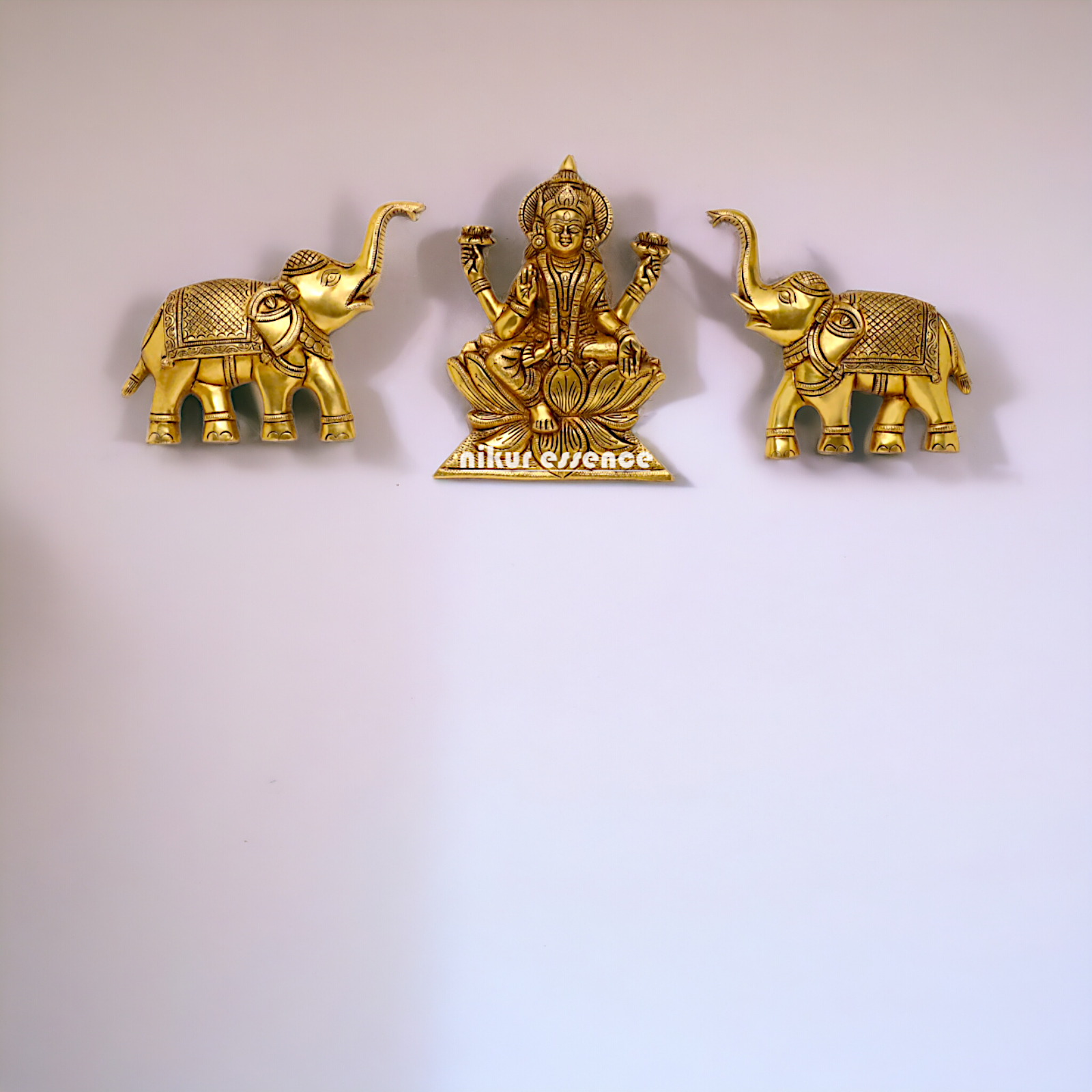 Brass Gaja Lakshmi with two elephants wall Hanging plate - 10 Inches Nikuressence