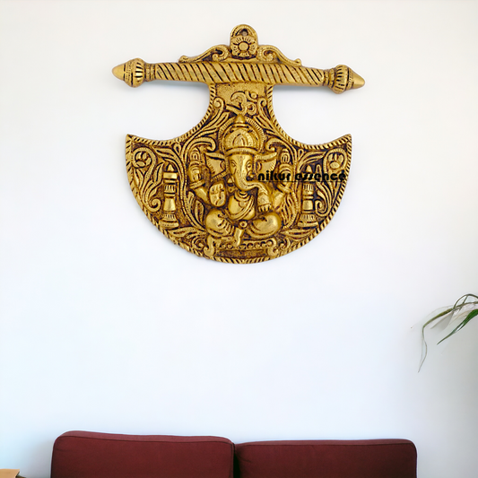 Ganesha Ganpati Brass wall Hanging plate idol - 8 Inches Nikuressence
