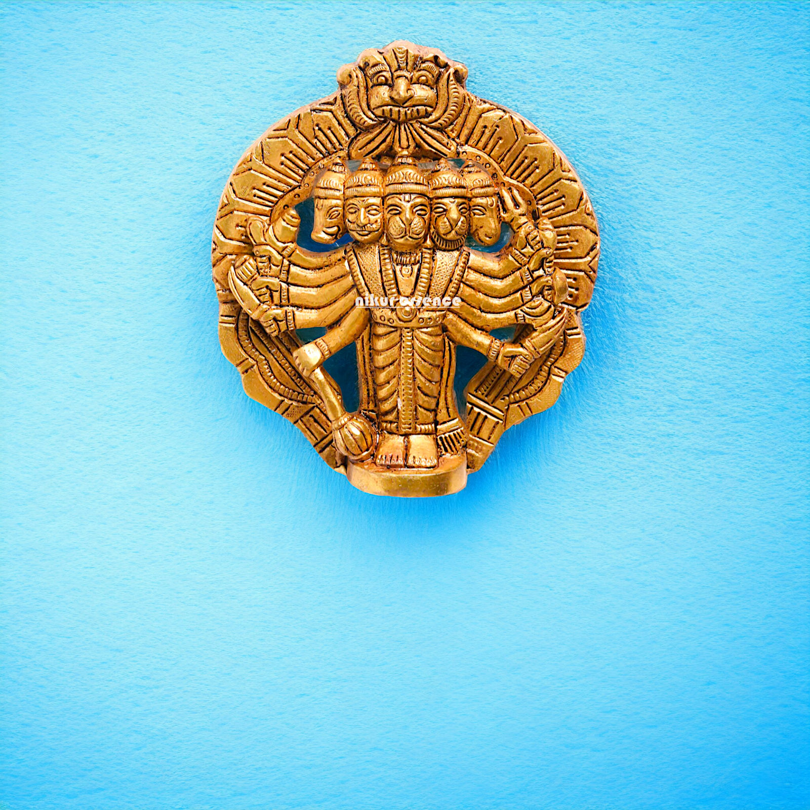 Panchmukhi Hanuman Bajrangbali Brass wall Hanging plate idol - 4 Inches Nikuressence