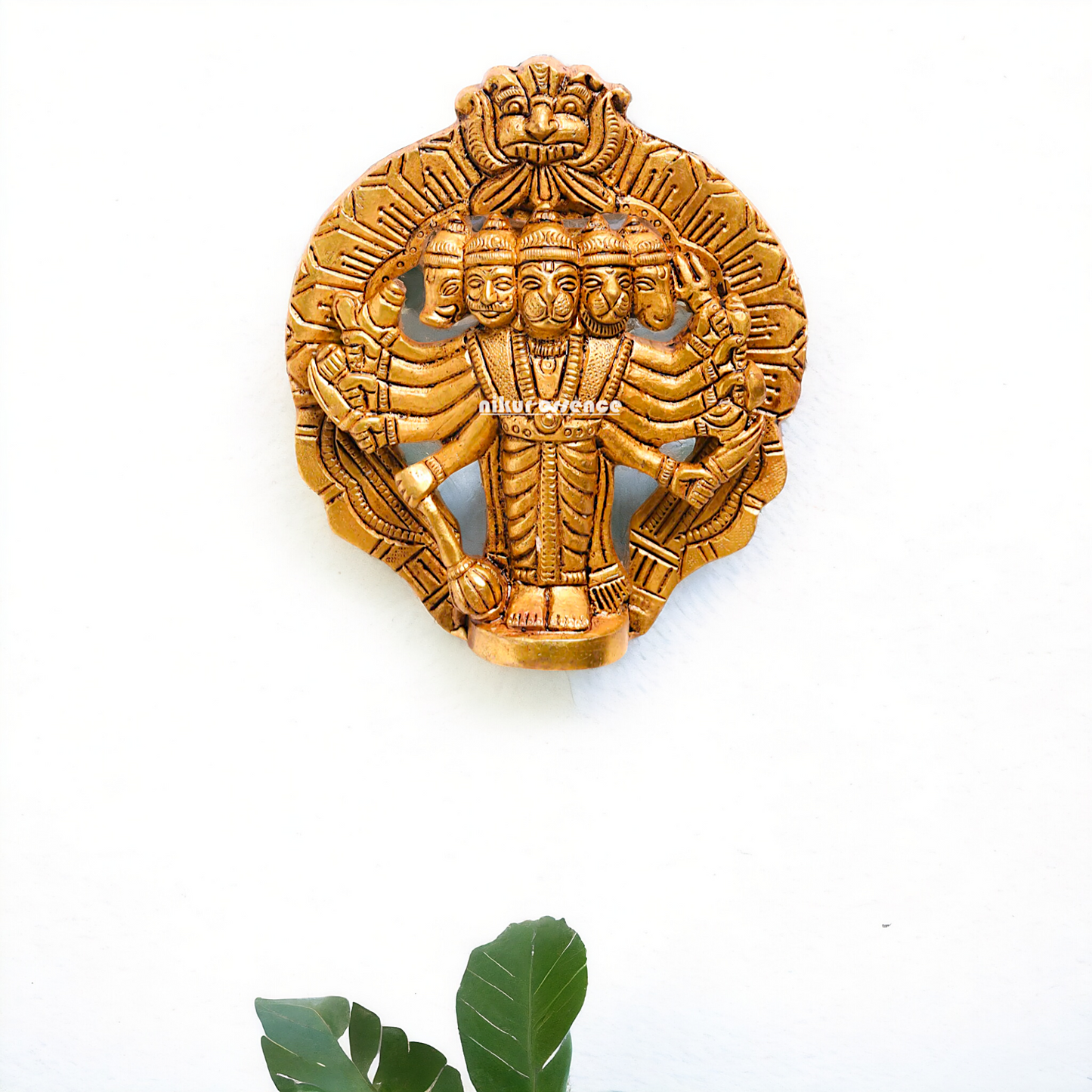 Panchmukhi Hanuman Bajrangbali Brass wall Hanging plate idol - 4 Inches Nikuressence