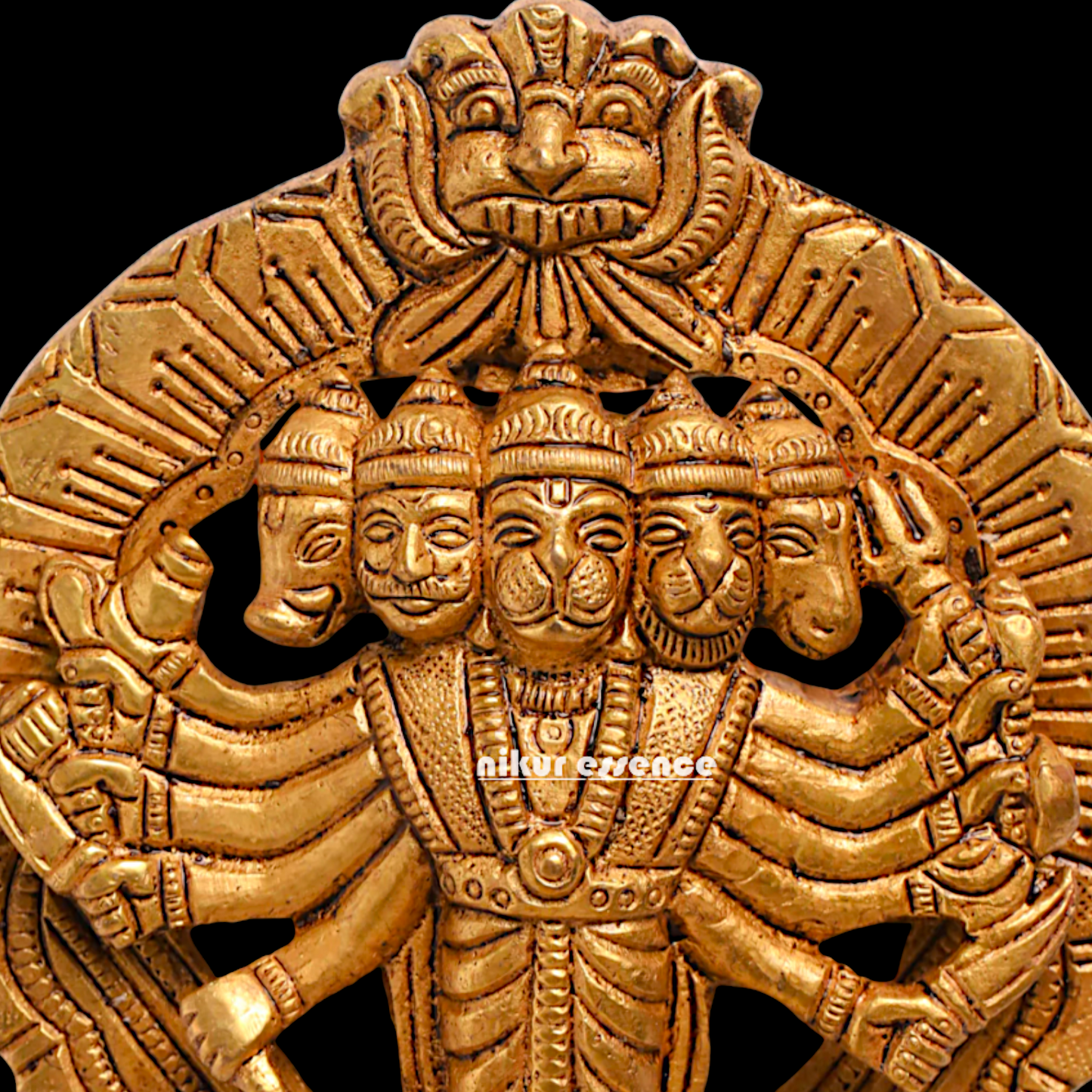 Panchmukhi Hanuman Bajrangbali Brass wall Hanging plate idol - 4 Inches Nikuressence