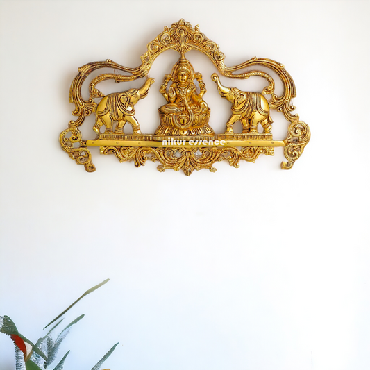 Gaja Lakshmi pure Brass decor wall Hanging plate idol - 11 Inches Nikuressence