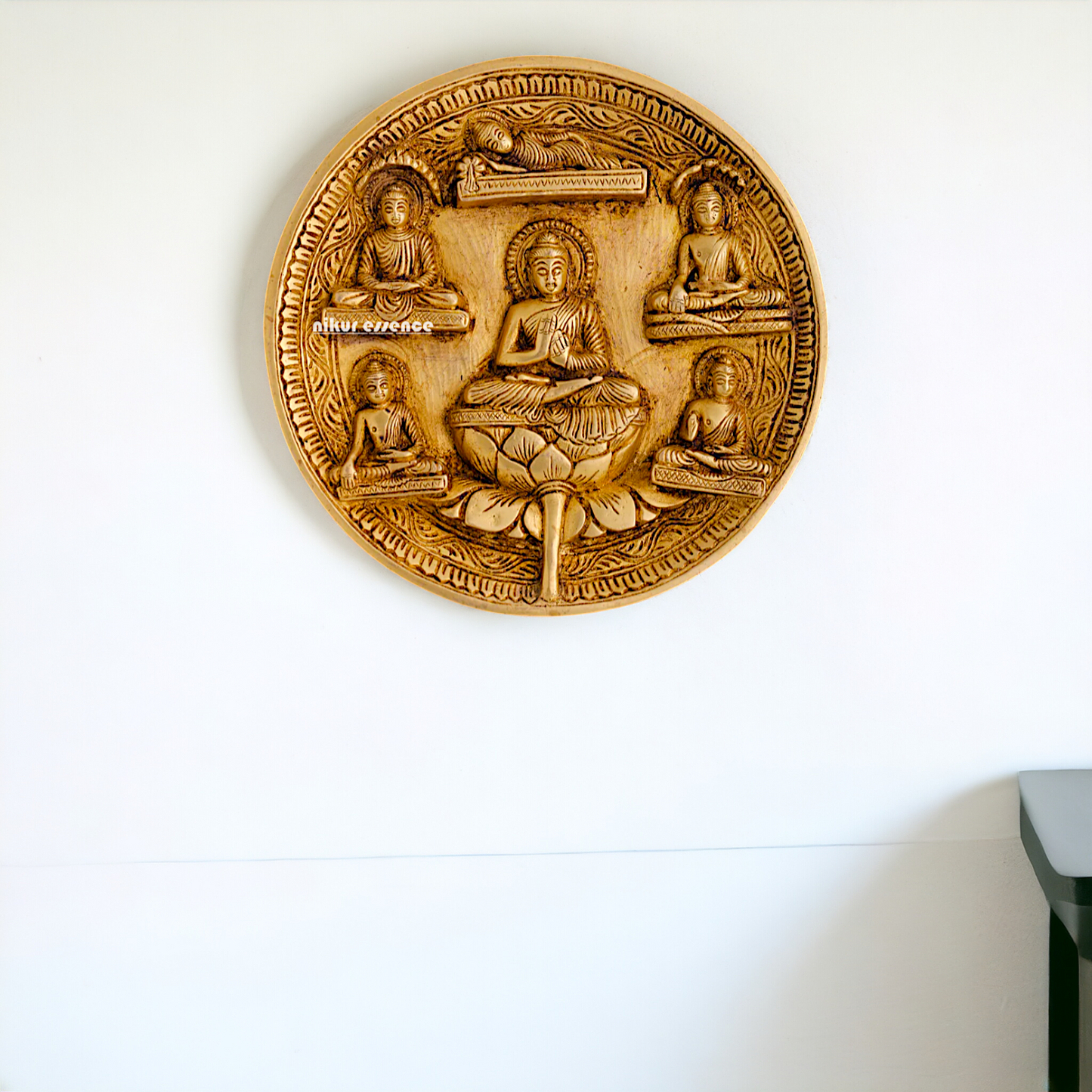 Brass Buddha beautiful decor wall Hanging plate idol - 8 Inches Nikuressence