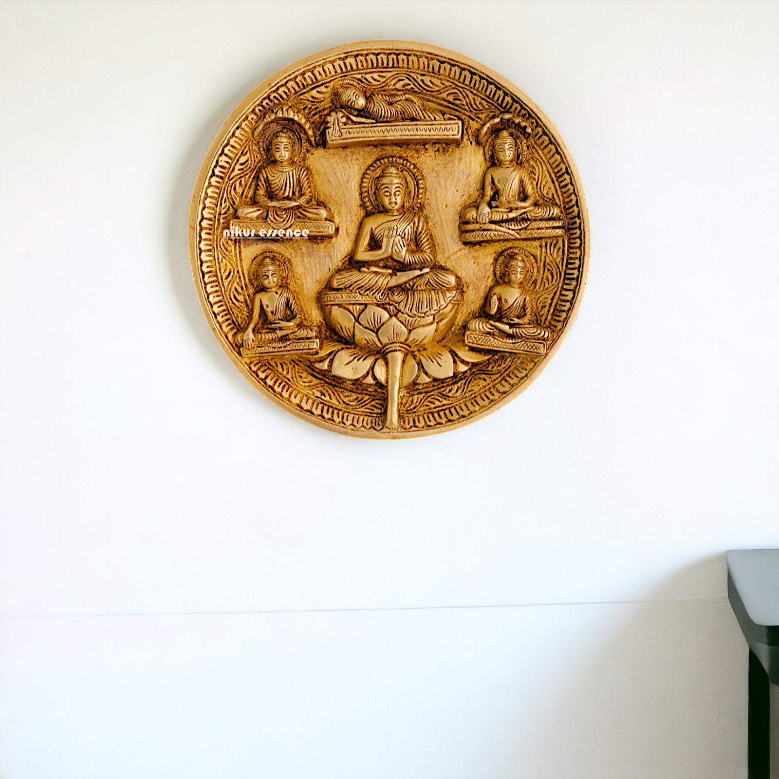 Brass Buddha beautiful decor wall Hanging plate idol - 8 Inches Nikuressence