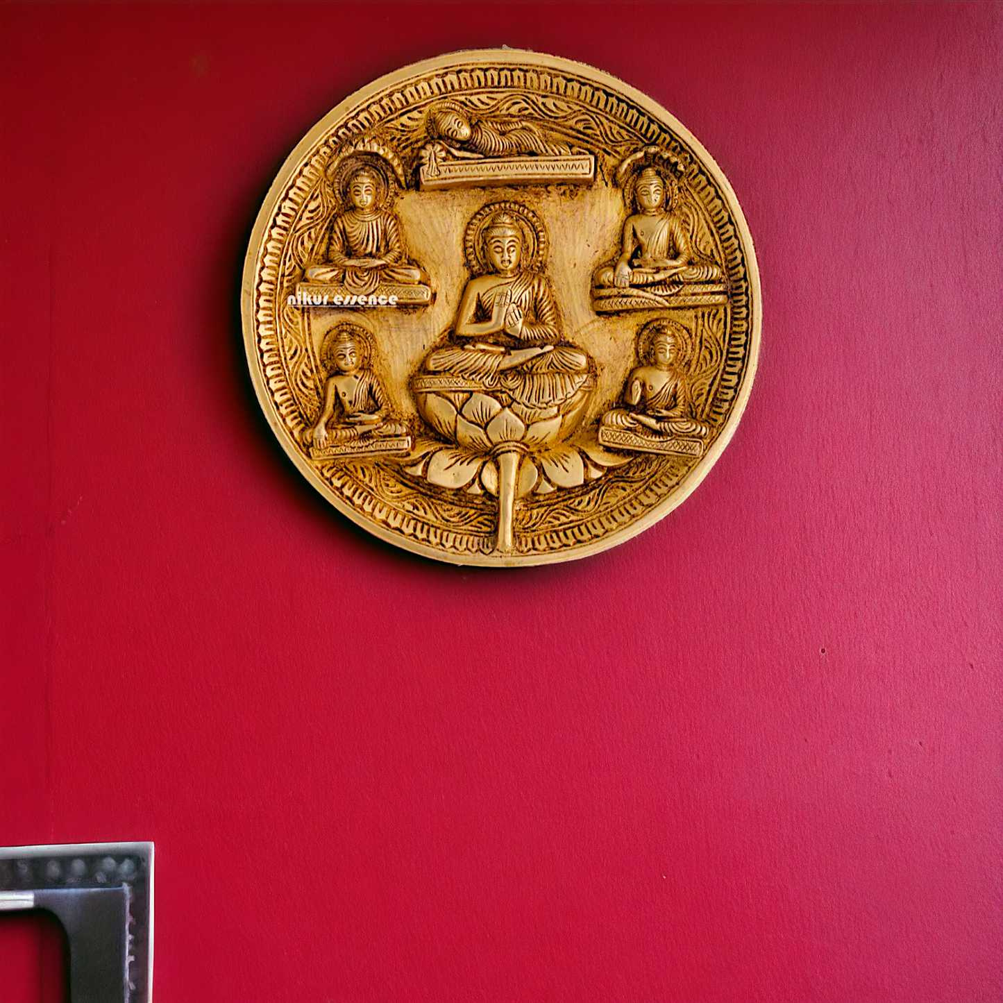 Brass Buddha beautiful decor wall Hanging plate idol - 8 Inches Nikuressence