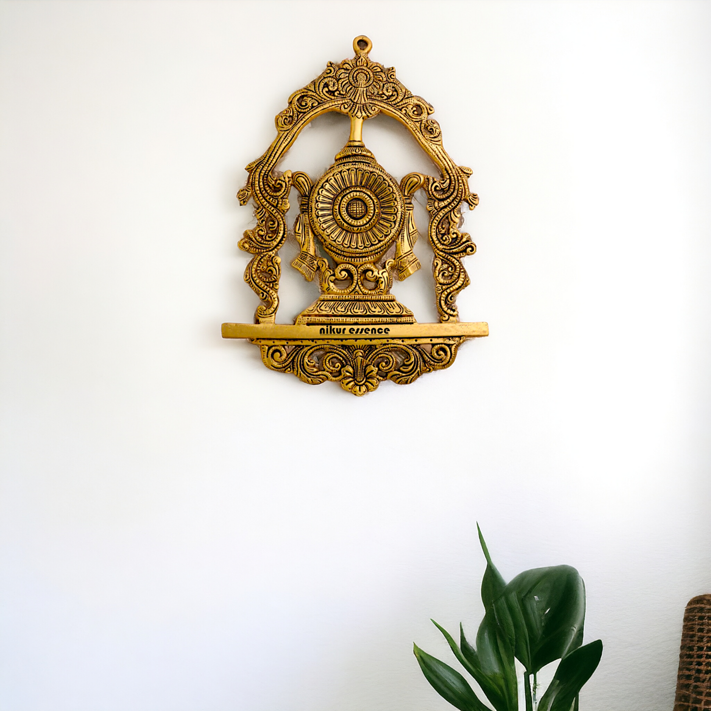 Brass Shankh chakra namaha beautiful decor wall Hanging plate idol - 12.5 Inches Nikuressence