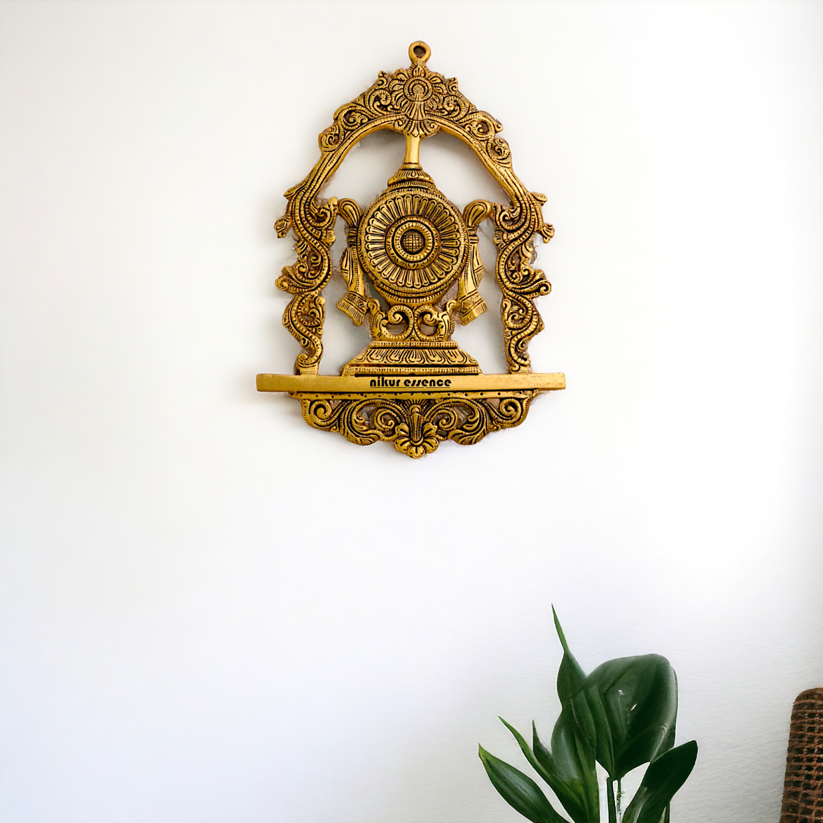 Brass Shankh chakra namaha beautiful decor wall Hanging plate idol - 12.5 Inches Nikuressence