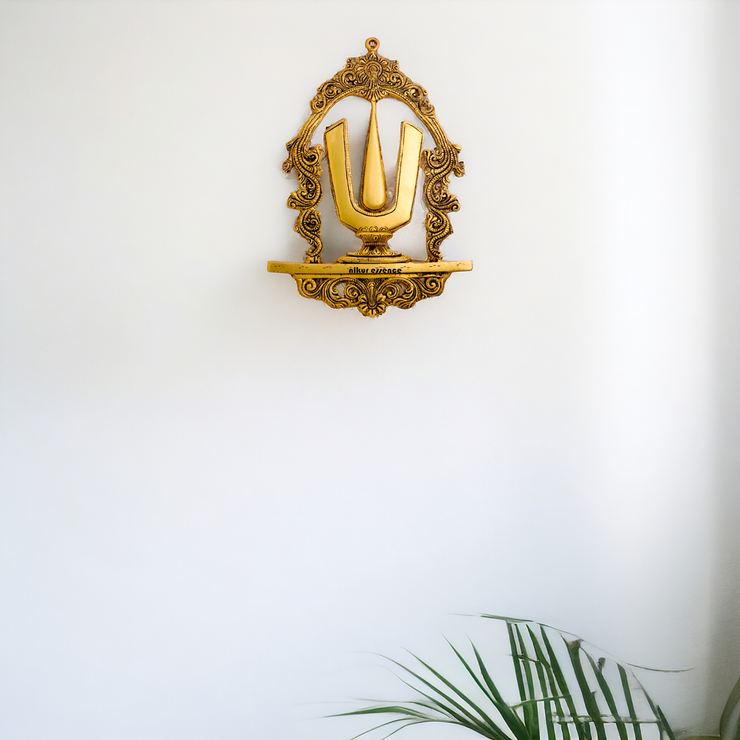 Brass Shankh chakra namaha beautiful decor wall Hanging plate idol - 12.5 Inches Nikuressence