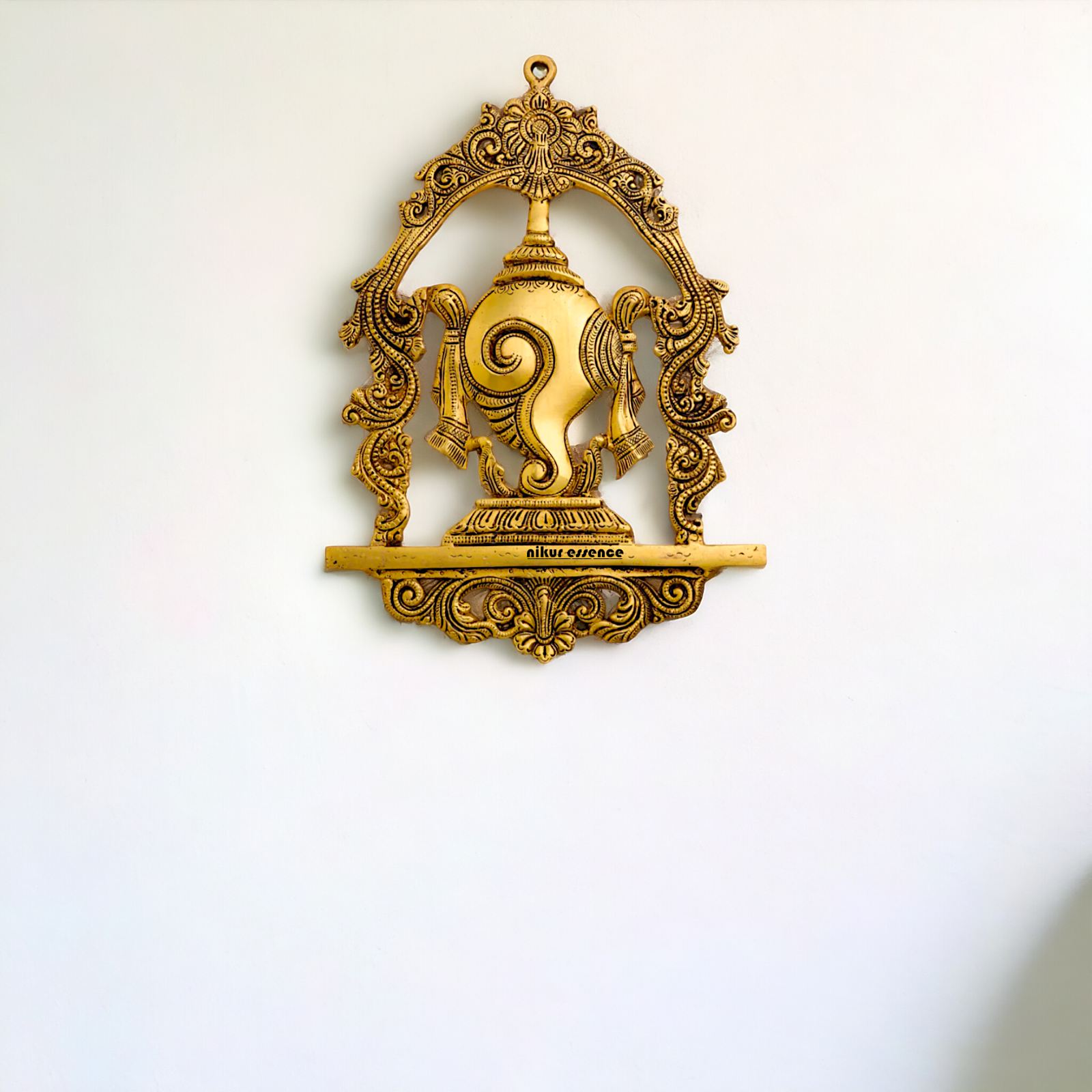 Brass Shankh chakra namaha beautiful decor wall Hanging plate idol - 12.5 Inches Nikuressence