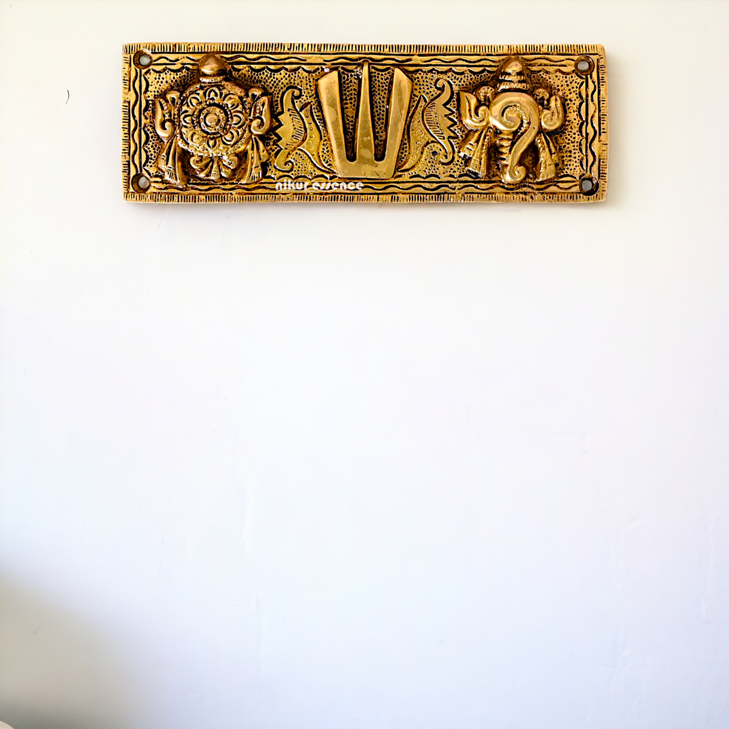 Antique brass Shankh chakra namaha wall Hanging plate - 2.5 Inches Nikuressence