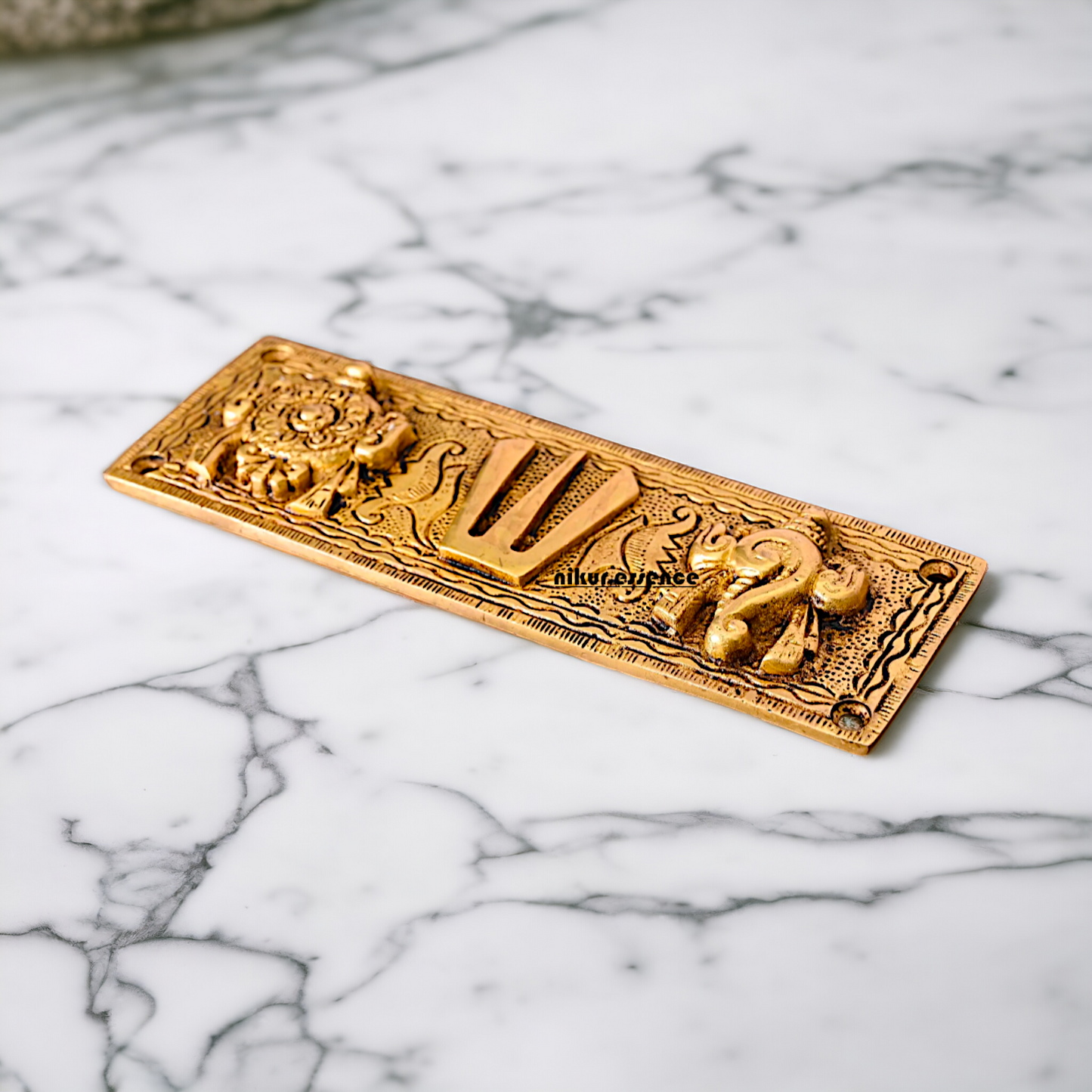 Antique brass Shankh chakra namaha wall Hanging plate - 2.5 Inches Nikuressence