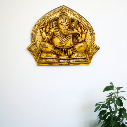 Brass Ganesha beautiful wall Hanging plate - 11.5 Inches Nikuressence