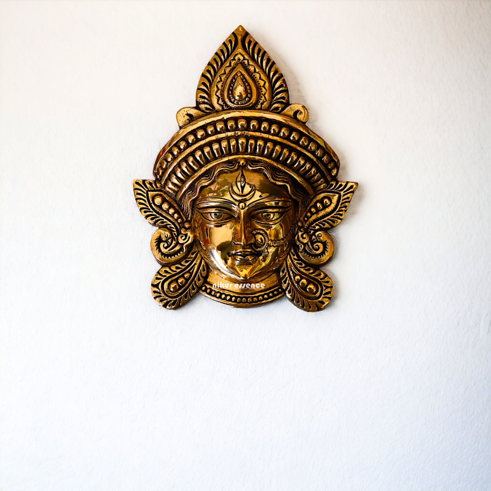Pure Brass Durga face wall Hanging plate - 10 Inches Nikuressence