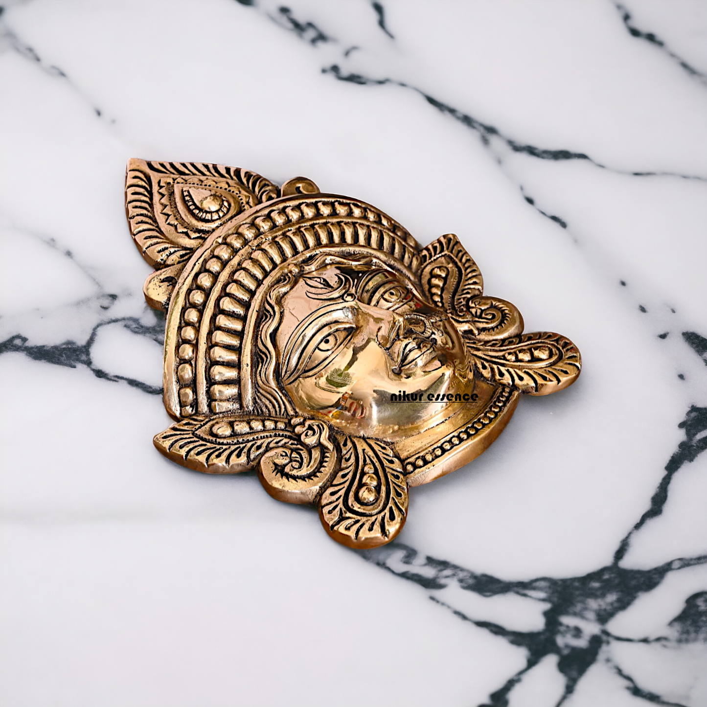 Pure Brass Durga face wall Hanging plate - 10 Inches Nikuressence