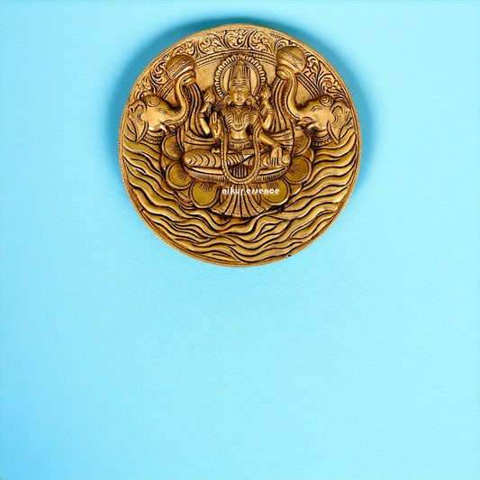 Pure Brass Gaja Lakshmi wall Hanging plate - 7.5 Inches Nikuressence