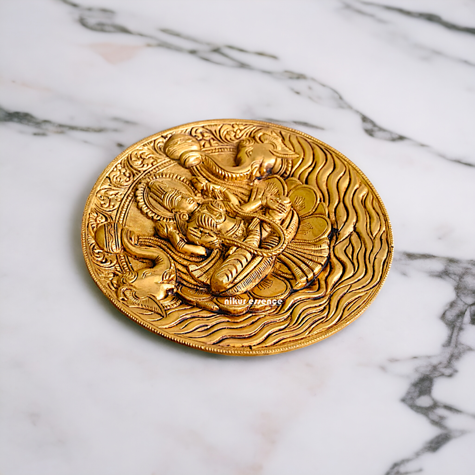 Pure Brass Gaja Lakshmi wall Hanging plate - 7.5 Inches Nikuressence