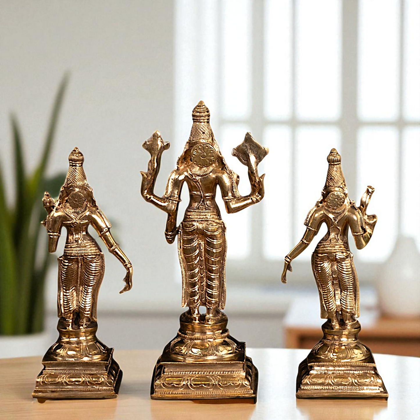 Vishnu with Sri Devi and Bhu Devi standing Panchaloha idol - 9.75 Inches Nikuressence